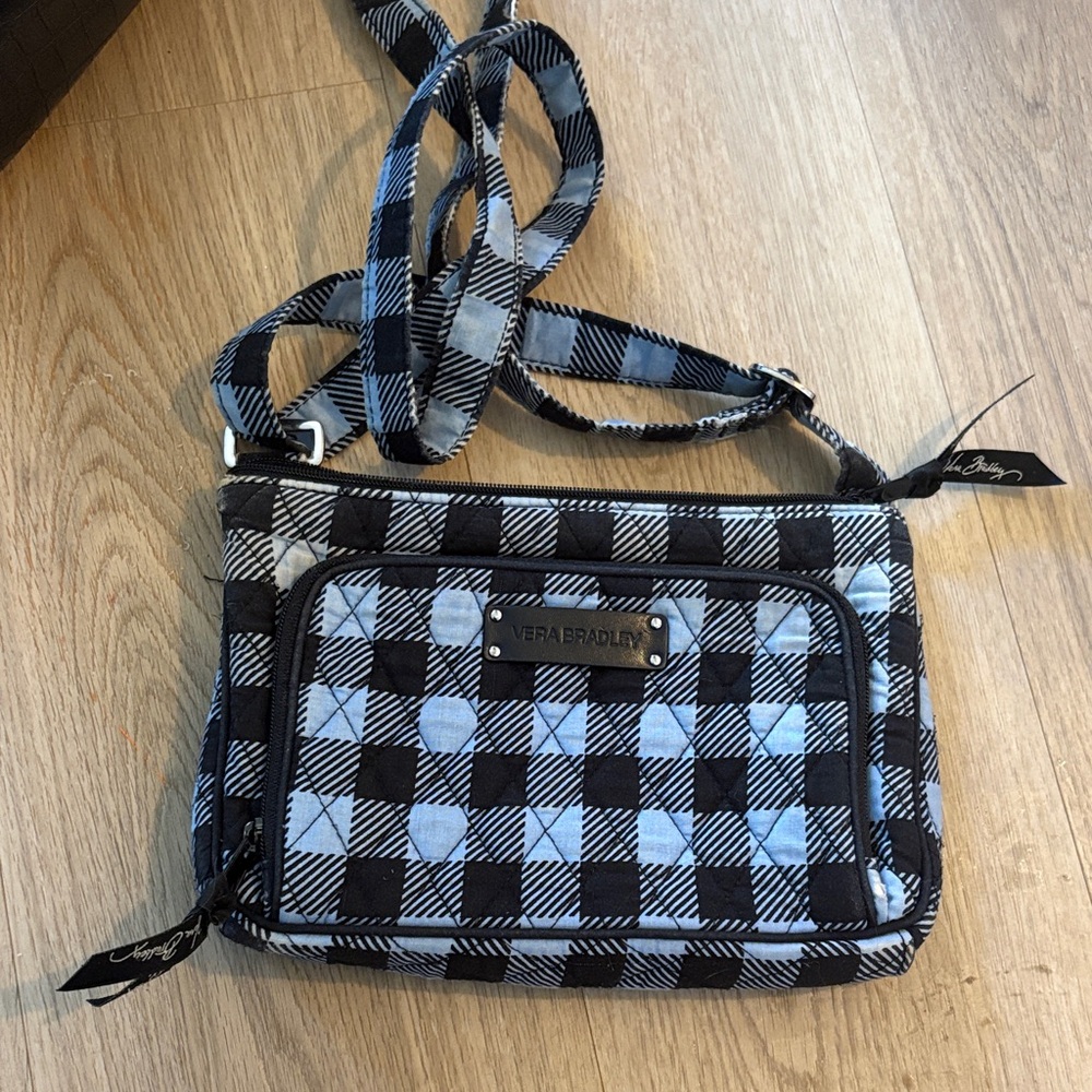 Vera Bradley Black and Light Blue Checkered Crossbody Bag